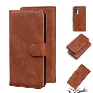 huismerk Voor Oppo Reno6 Pro Skin Feel Pure Color Flip Leather Phone Case (Brown)