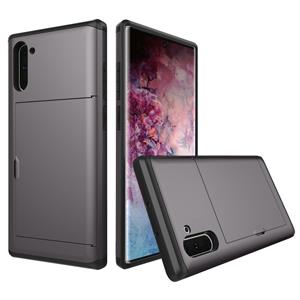 huismerk Schokbestendig robuuste Armor beschermhoes met kaartsleuf voor Galaxy Note 10 (grijs)