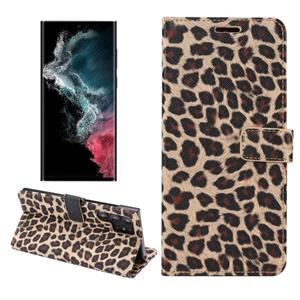 huismerk Voor Samsung Galaxy S22 Ultra 5G Leopard Pattern Flip Lederen Telefoonhoes