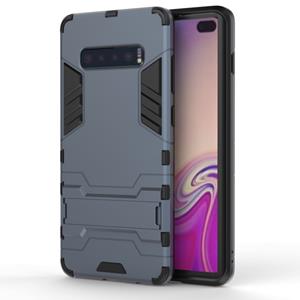 huismerk Schokbestendige PC + TPU Case voor Galaxy S10 PLUS met houder (marineblauw)