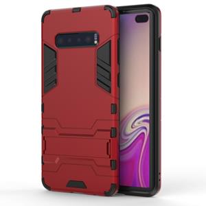 huismerk Schokbestendige PC + TPU Case voor Galaxy S10 PLUS met houder (rood)