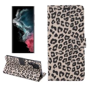 huismerk Voor Samsung Galaxy S22 Ultra 5G Leopard Pattern Flip Leather Phone Case (Brown)