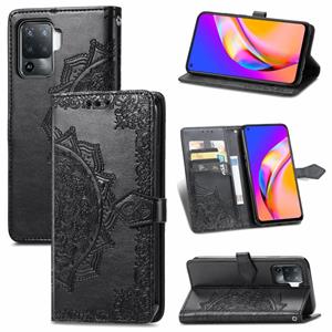 huismerk Voor OPPO A94 4G / F19 Pro Mandala Embossing Patroon Horizontale Flip Lederen Case met Houder & Kaart Slots & Portemonnee &Lanyard (Zwart)