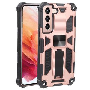 huismerk Voor Samsung Galaxy S22 5G Schokbestendige TPU + PC Magnetische Beschermende telefoonhoesje met Houder (Rose Gold)