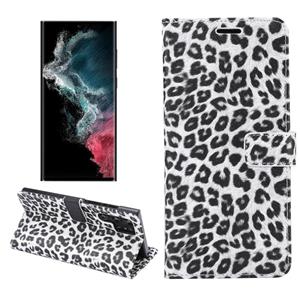 huismerk Voor Samsung Galaxy S22 Ultra 5G Leopard Pattern Flip Leren Telefoonhoes