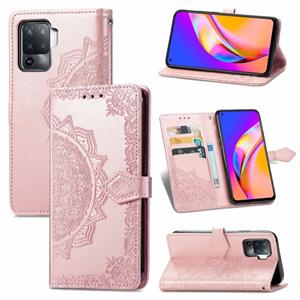 huismerk Voor OPPO A94 4G / F19 Pro Mandala embossing patroon horizontale flip lederen geval met houder kaart slots & portemonnee &lanyard (rose goud)