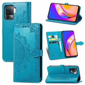 huismerk Voor OPPO A94 5G / F19 Pro + / Reno5 Z Mandala Embossing Patroon Horizontale Flip Lederen Case met Houder & Card Slots & Portemonnee &Lanyard (Blauw)