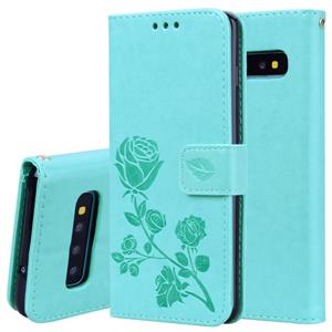 huismerk Rose reliëf horizontale Flip PU lederen case voor Galaxy S10 Plus met houder & kaartsleuven & portemonnee (groen)