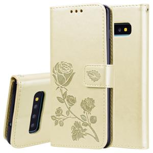 huismerk Rose reliëf horizontale Flip PU lederen case voor Galaxy S10 Plus met houder & card slots & portemonnee (goud)