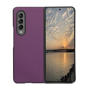 huismerk For Samsung Galaxy Z Fold3 5G Genuine Leather Shockproof Protective Leather Case(Purple)