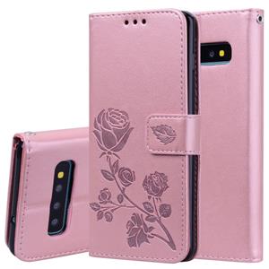 huismerk Rose reliëf horizontale Flip PU lederen case voor Galaxy S10 Plus met houder & kaartsleuven & portemonnee (Rose goud)