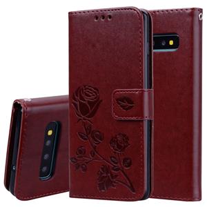 huismerk Rose reliëf horizontale Flip PU lederen case voor Galaxy S10 Plus met houder & kaartsleuven & portemonnee (bruin)