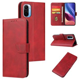 huismerk Voor Xiaomi Redmi K40 Kalf Textuur Gesp Horizontale Flip Lederen Case met Houder & Kaart Slots &Portemonnee (Rood)