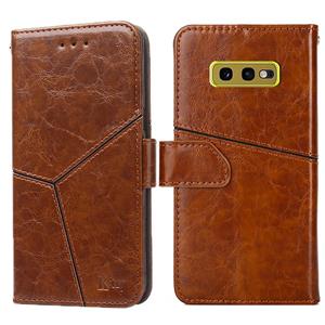 huismerk Voor Samsung Galaxy S10e Geometrische Stiksels Horizontale Flip TPU + PU Lederen Case met Houder & Kaart Slots & Portemonnee (Lichtbruin)