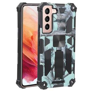 huismerk Voor Samsung Galaxy S22 5G Camouflage Armor Shockproof TPU + PC Magnetische Beschermende telefoonhoesje met Houder (Mint Green)