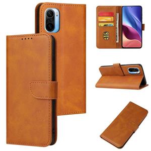 huismerk Voor Xiaomi Redmi K40 Kalf Textuur Gesp Horizontale Flip Lederen Case met Houder & Kaart Slots &Portemonnee (Khaki)