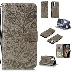 huismerk Voor iPhone 12 mini Lace Flower Horizontale Flip Lederen case met Houder & Card Slots & Wallet & Photo Frame(Grijs)