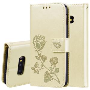 huismerk Rose reliëf horizontale Flip PU lederen case voor Galaxy S10e met houder & kaartsleuven & portemonnee (goud)