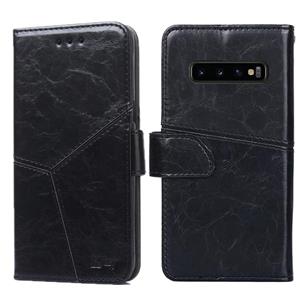 huismerk Voor Samsung Galaxy S10+ Geometrische stiksels horizontale flip TPU + PU lederen hoes met Holder & Card Slots & Wallet(Zwart)