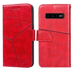 huismerk Voor Samsung Galaxy S10+ Geometrische stiksels horizontale flip TPU + PU lederen hoes met houder & kaartslots & portemonnee(rood)