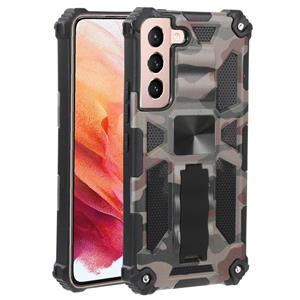 huismerk Voor Samsung Galaxy S22 5G Camouflage Armor Shockproof TPU + PC Magnetische beschermende telefoonhoesje met houder (Legergroen)