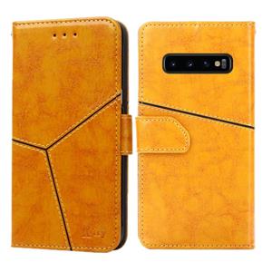 huismerk Voor Samsung Galaxy S10+ Geometrische stiksels horizontale flip TPU + PU lederen hoes met houder & kaartslots & portemonnee(geel)