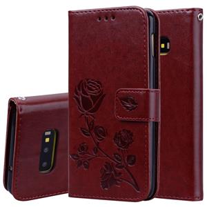 huismerk Rose reliëf horizontale Flip PU lederen case voor Galaxy S10e met houder & card slots & portemonnee (bruin)