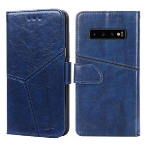 huismerk Voor Samsung Galaxy S10+ Geometrische stiksels horizontale flip TPU + PU lederen hoes met Holder & Card Slots & Wallet(Blauw)