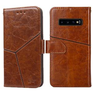 huismerk Voor Samsung Galaxy S10 + geometrische stiksels horizontale flip TPU + PU lederen hoesje met houder & kaart slots & portemonnee (lichtbruin)