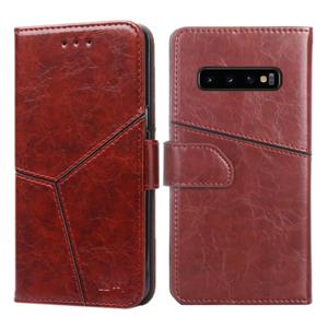 huismerk Voor Samsung Galaxy S10+ Geometrische stiksels horizontale flip TPU + PU lederen hoes met Holder & Card Slots & Wallet(Donkerbruin)