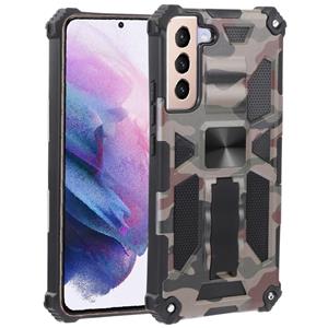 huismerk Voor Samsung Galaxy S22 + 5G Camouflage Armor Shockproof TPU + PC Magnetische beschermende telefoonhoesje met houder (Legergroen)