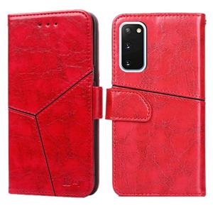 huismerk Voor Samsung Galaxy S20 Geometrische stiksels horizontale flip TPU + PU lederen hoes met Holder & Card Slots & Wallet(Rood)