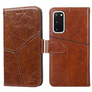 huismerk Voor Samsung Galaxy S20 Geometrische Stiksels Horizontale Flip TPU + PU Lederen Case met Houder & Kaart Slots & Portemonnee (Lichtbruin)