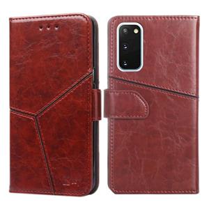 huismerk Voor Samsung Galaxy S20 Geometrische stiksels horizontale flip TPU + PU lederen hoes met Holder & Card Slots & Wallet(Donkerbruin)