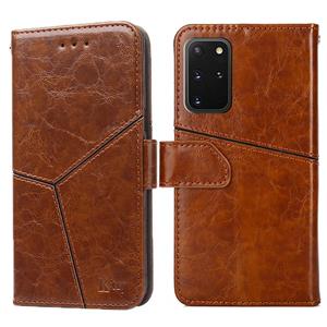 huismerk Voor Samsung Galaxy S20 + geometrische stiksels horizontale flip TPU + PU lederen hoesje met houder & kaart slots & portemonnee (lichtbruin)