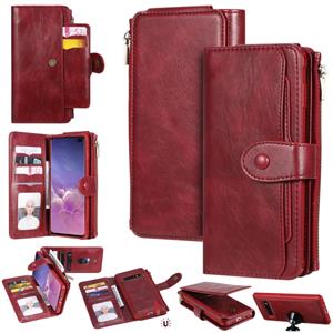 huismerk Voor Galaxy S10+ multifunctionele retro afneembare magnetische horizontale lederen behuizing met kaartsleuven & houder & portemonnee & fotoframe(rood)