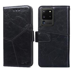 huismerk Voor Samsung Galaxy S20 Ultra Geometrische stiksels horizontale flip TPU + PU lederen hoes met Holder & Card Slots & Wallet(Zwart)