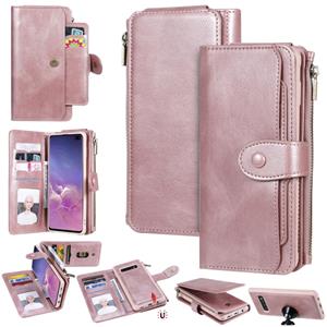 huismerk Voor Galaxy S10+ multifunctionele retro afneembare magnetische horizontale lederen behuizing met kaartsleuven & houder & portemonnee & fotoframe(Rosé