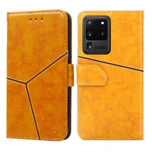 huismerk Voor Samsung Galaxy S20 Ultra Geometrische stiksels horizontale flip TPU + PU lederen hoes met Holder & Card Slots & Wallet(Geel)