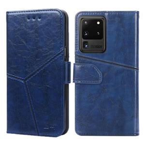 huismerk Voor Samsung Galaxy S20 Ultra Geometrische stiksels horizontale flip TPU + PU lederen hoes met Holder & Card Slots & Wallet(Blauw)