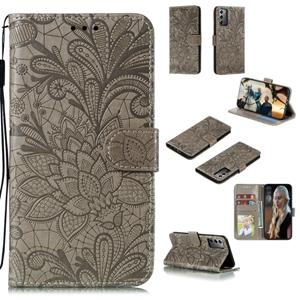 huismerk Voor Samsung Galaxy Note20 Lace Flower Horizontale Flip Lederen case met Holder & Card Slots & Wallet & Photo Frame(Grijs)