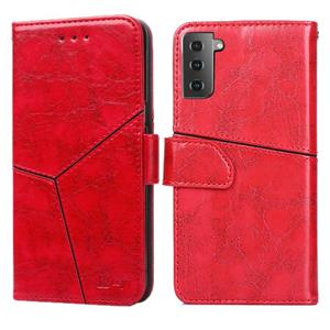 huismerk Voor Samsung Galaxy S21 5G Geometrische stiksels horizontale flip TPU + PU lederen hoes met Holder & Card Slots & Wallet(Rood)