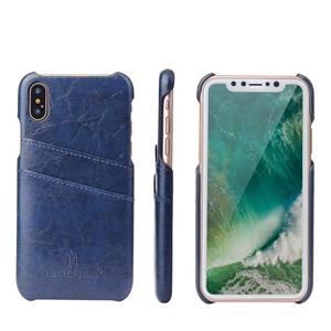 huismerk Fierre Shann retro olie Wax textuur PU lederen case voor iPhone X/XS met kaartsleuven (blauw)