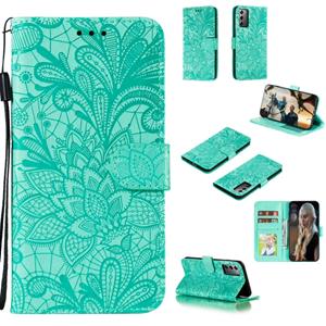 huismerk Voor Samsung Galaxy Note20 Lace Flower Horizontale Flip Lederen case met Holder & Card Slots & Wallet & Photo Frame(Groen)