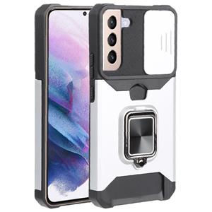 huismerk Voor Samsung Galaxy S22 + 5G Glijdende Camera Cover Design PC + TPU Schokbestendige Telefoonhoesje met Ring Houder & Card Slot