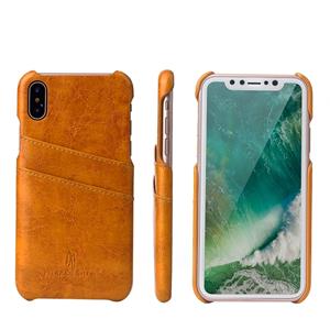 huismerk Fierre Shann retro olie Wax textuur PU lederen case voor iPhone X/XS met kaartsleuven (geel)