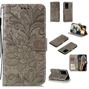 huismerk Voor Samsung Galaxy Note20 Ultra Lace Flower Horizontale Flip Lederen case met Holder & Card Slots & Wallet & Photo Frame(Grijs)