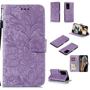 huismerk Voor Samsung Galaxy Note20 Ultra Lace Flower Horizontale Flip Lederen case met Holder & Card Slots & Wallet & Photo Frame(Paars)