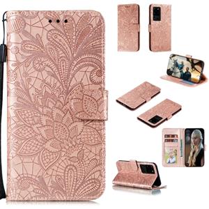 huismerk Voor Samsung Galaxy Note20 Ultra Lace Flower Horizontale Flip Lederen case met Holder & Card Slots & Wallet & Photo Frame(Rose Gold)