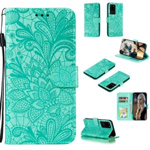 huismerk Voor Samsung Galaxy Note20 Ultra Lace Flower Horizontale Flip Lederen case met Holder & Card Slots & Wallet & Photo Frame(Groen)